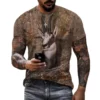 Herren T-Shirt Tarnung Jagd Tier Sika Hirsch 3D-Druck T-Shirts Mode Bär Muster Kurzarm Outdoor-Sport lose Tops - Image 4