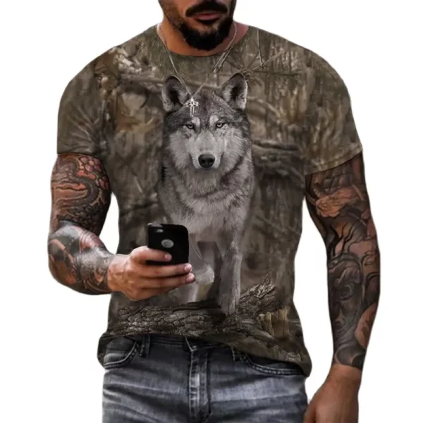 Herren T-Shirt Tarnung Jagd Tier Sika Hirsch 3D-Druck T-Shirts Mode Bär Muster Kurzarm Outdoor-Sport lose Tops