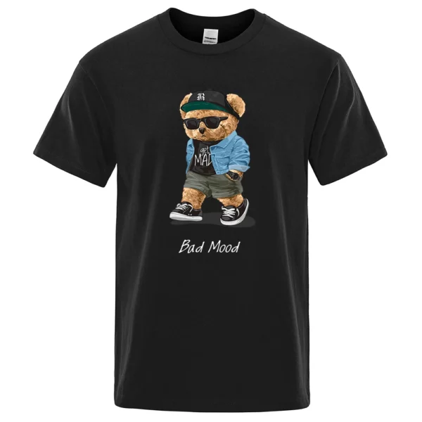 Sommer lässig T-Shirt bekommen verrückt schlechte Laune gehen stille Teddybär Kurzarm Herren T-Shirt Hip Hop Tops lose übergroße Männer T-Shirts