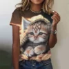 3d niedliche Katze Frauen T-Shirts Sommer Mode drucken Harajuku T-Shirt Kurzarm lässig Kawaii Mädchen T-Shirt übergroße Unisex-Kleidung - Image 3