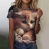 3d niedliche Katze Frauen T-Shirts Sommer Mode drucken Harajuku T-Shirt Kurzarm lässig Kawaii Mädchen T-Shirt übergroße Unisex-Kleidung - Image 4
