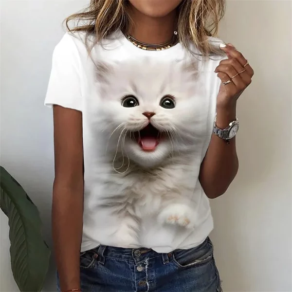 3d niedliche Katze Frauen T-Shirts Sommer Mode drucken Harajuku T-Shirt Kurzarm lässig Kawaii Mädchen T-Shirt übergroße Unisex-Kleidung
