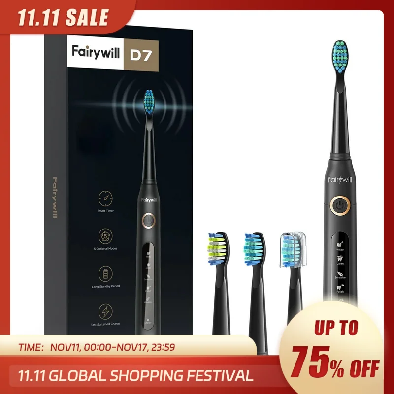 Fairy will elektrische Schall zahnbürste USB-Ladung FW-507 wiederauf ladbare wasserdichte elektronische Zahnbürsten Ersatz köpfe Erwachsene